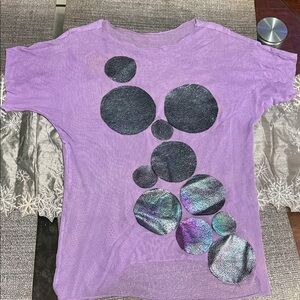 Purple and Iridescent Circle Patterned Mesh T-Shirt
